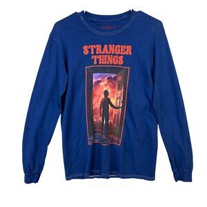 Stranger Things Men's Size S Long Sleeve Blue T-Shirt Netflix EUC